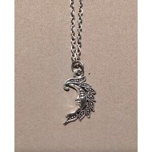 Vintage Celestial Man in the Moon Pendant Necklace - Stainless Steel, Boho